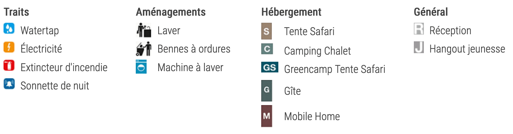 Légende plan camping